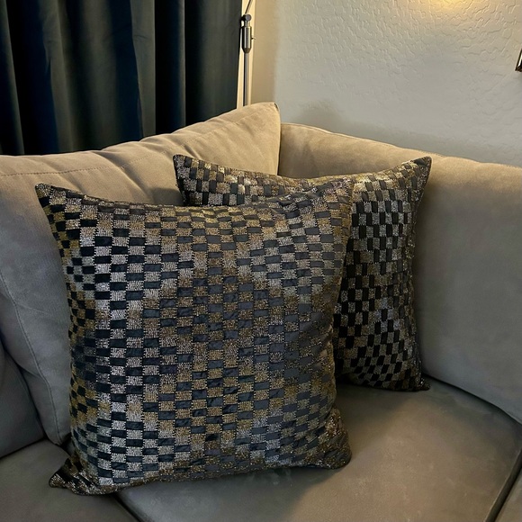 Copy Callisto Beaded Velvet Gray Gold Ombre Geometric Check Diamond pillow 22x22 - Picture 4 of 11
